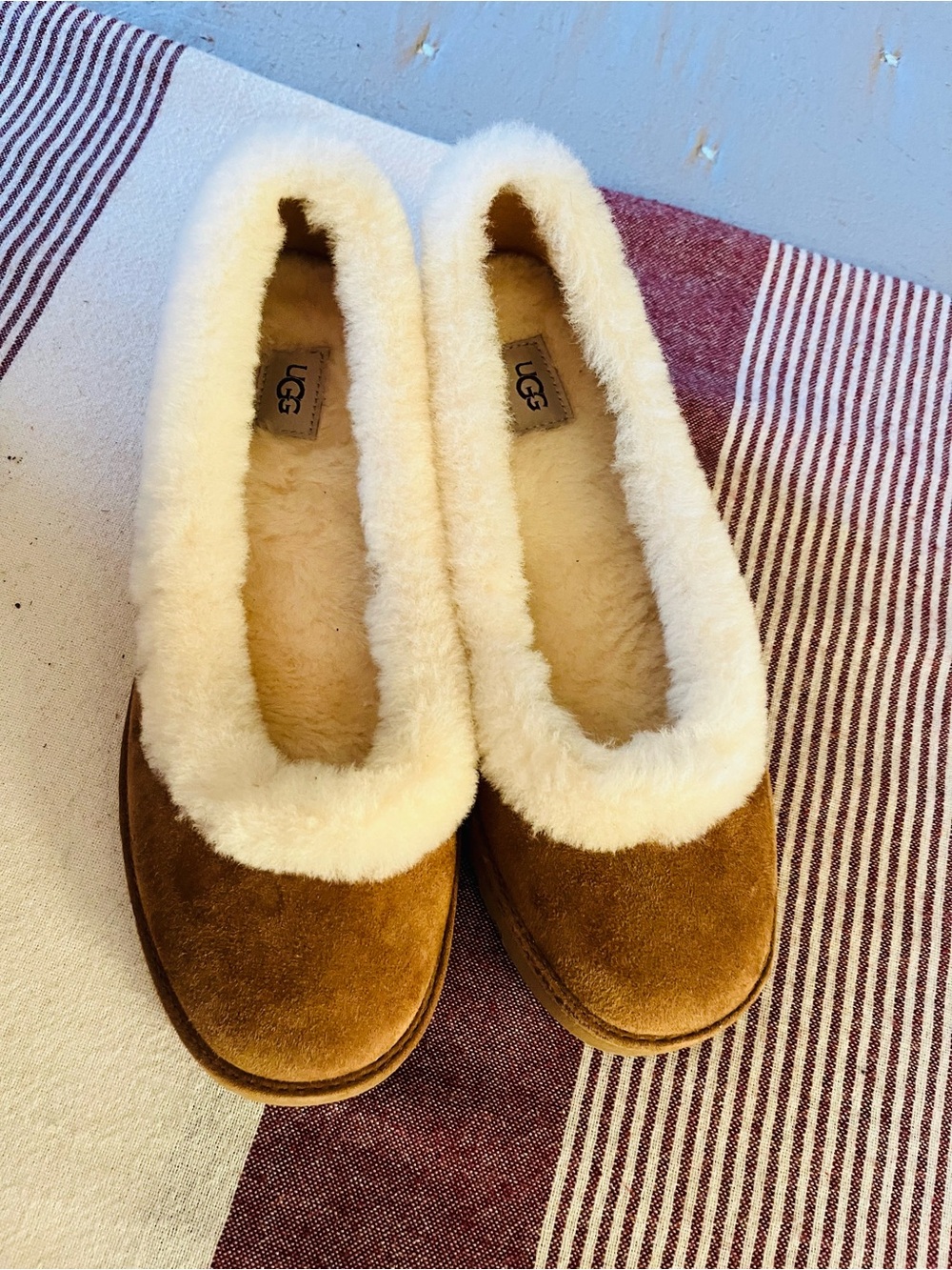 UGG Zora Chestnut Suede Shearling-Trim Women's Slip-On Ballet Flats